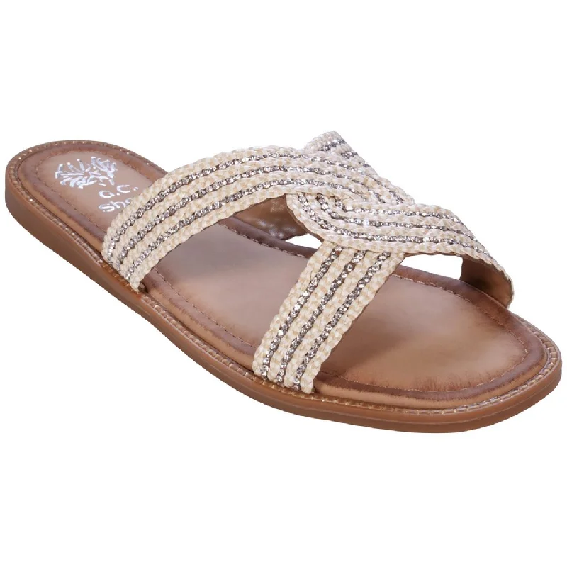 Comfortable sandals for men with mesh lining and slip-on convenience for comfort-GC Shoes Womens JANELL Embellished Woven Slide Sandals