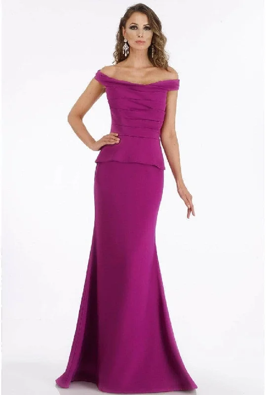 Plus size dresses with scalloped hems feel delicate -Dress for cocktail parties-Gia Franco 12012 - Off Shoulder Buttons Back Evening Dress