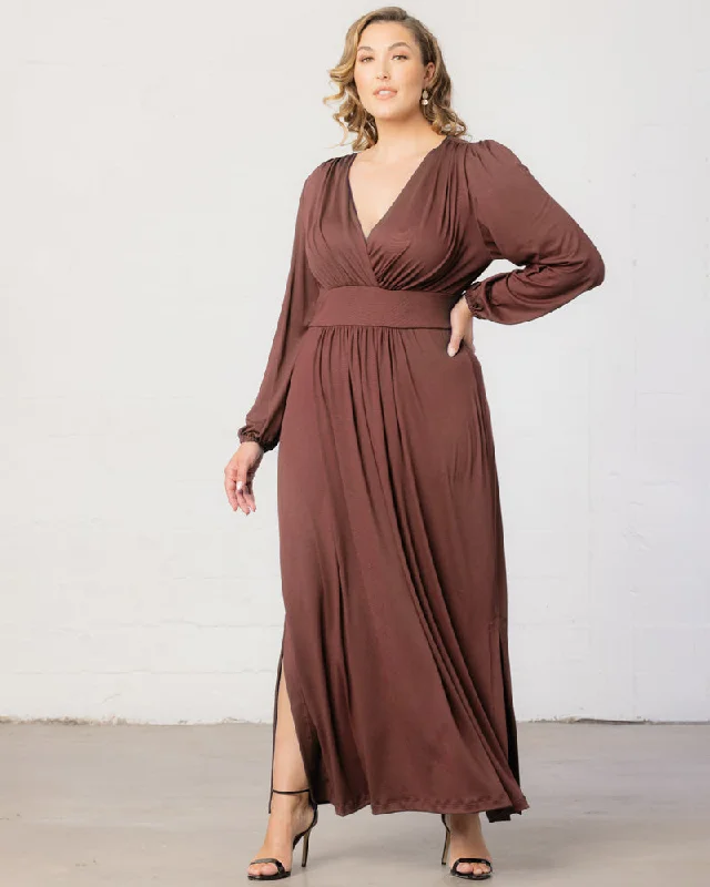 Plus size dresses featuring beaded hems are ornate -Dress with satin material-Kelsey Long Sleeve Maxi Dress - Sale!