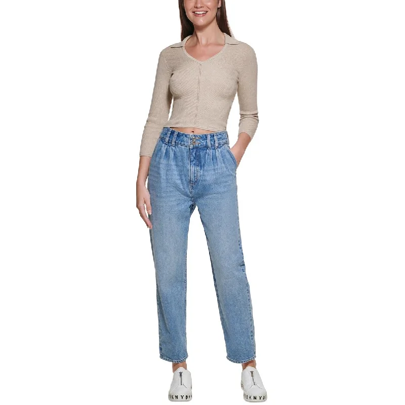 Christmas Jeans for Seasonal -Denim jeans for dinner dates-DKNY Jeans Womens Pleated High Waist Straight Leg Jeans