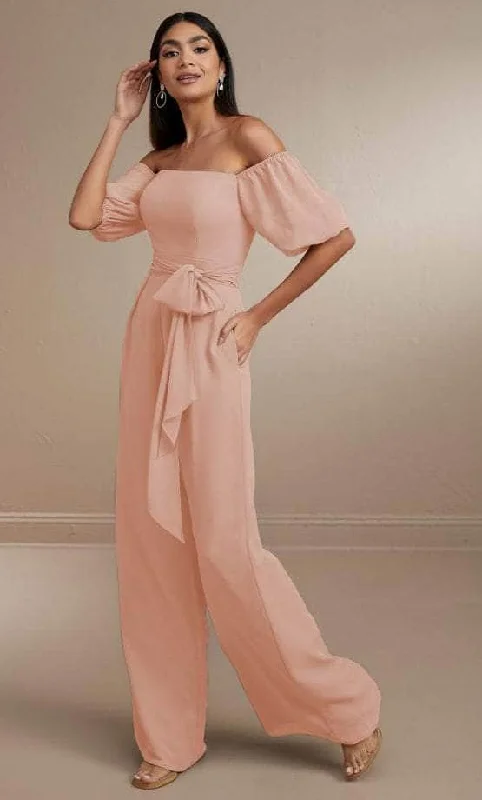 Plus size dresses featuring chiffon layers feel airy -Dress for New Year’s Eve-Christina Wu Celebration 22171 - Offshoulder Jumpsuit with Puff Sleeve