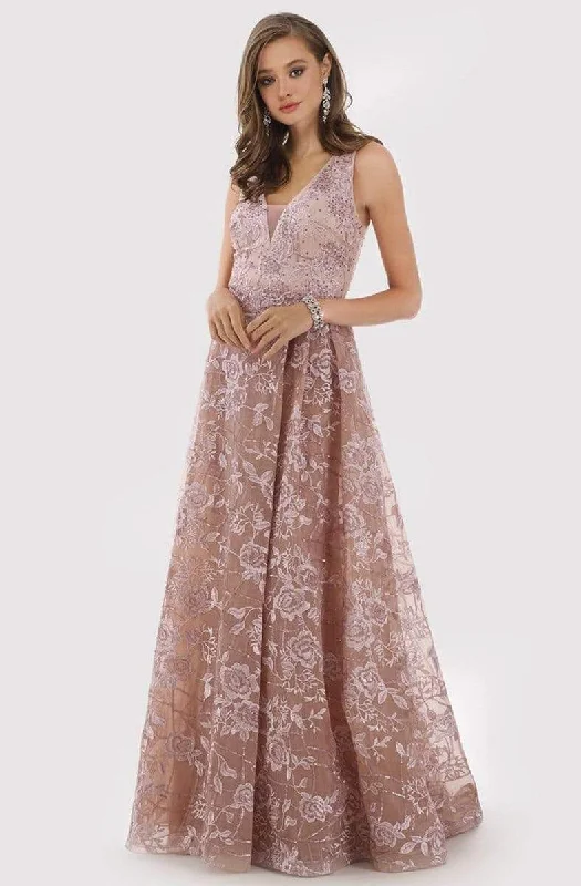 Plus size dresses for celebrations shine with style -Dress with short sleeves-Lara Dresses - 29792 Floral Embroidered Long A-Line Gown