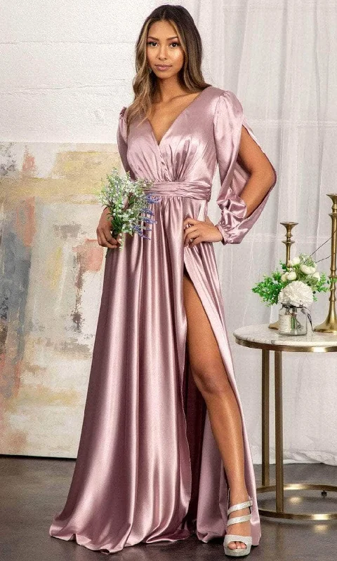 Plus size dresses with sleek finishes stay polished -Dress with pockets-Elizabeth K GL1990 - Split Sleeve High Slit Evening Dress