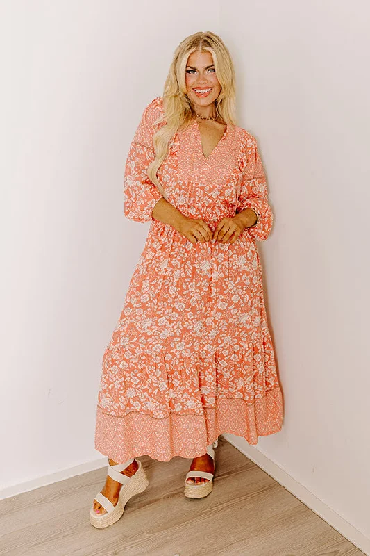 Plus size dresses with vibrant shades feel fun -Dress with chiffon fabric-Farmers Market Meetup Floral Midi in Peach Curves