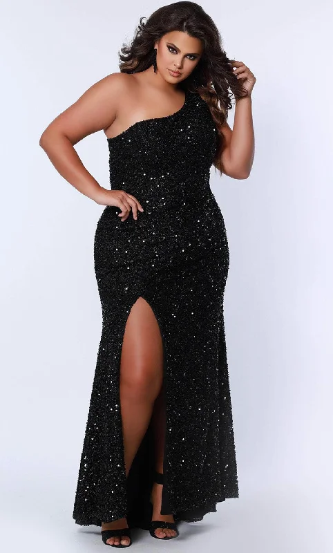 Plus size dresses with sturdy hems stay firm -Dress for office-Sydney's Closet SC7360 - One Shoulder Sheath Formal Dress