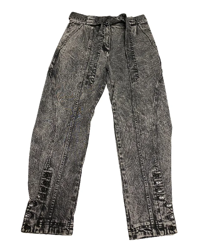 Casual Friday Jeans for Relaxed -Denim jeans for t-shirts-Grey Acid Wash High Waist Jeans with Taped Silhouette