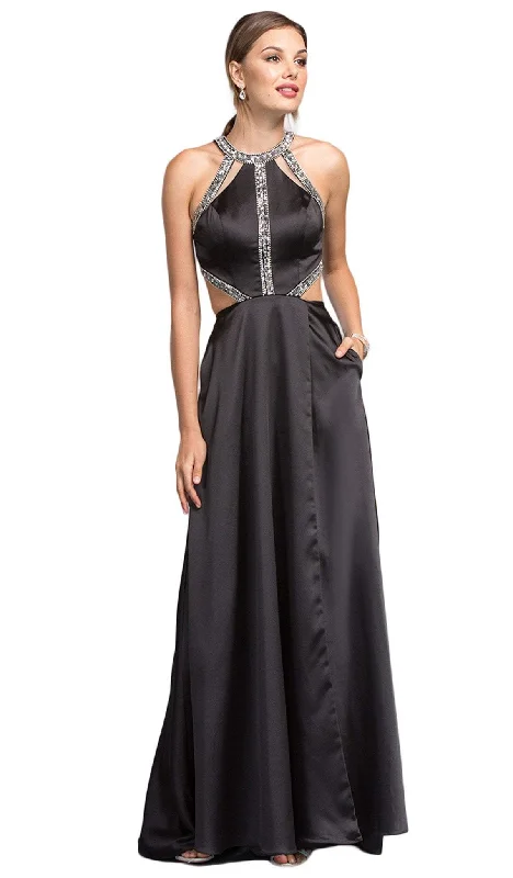 Plus size dresses with sleek silhouettes look sharp -Dress for travel-Aspeed Design - Embellished Halter Cutout A-line Evening Dress