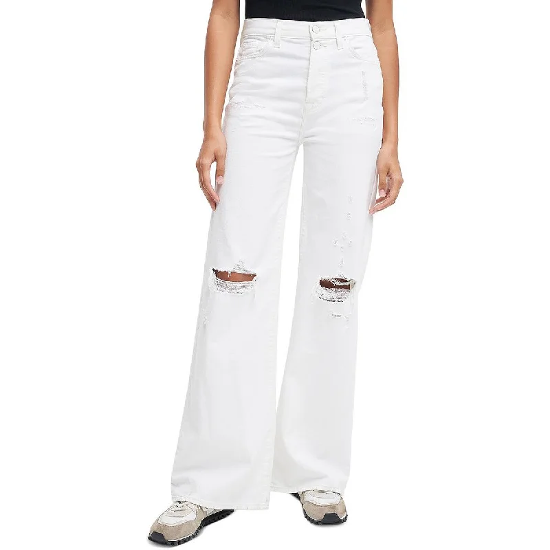 Sustainable Jeans for Eco -Denim jeans for luxury brands-7 For All Mankind Womens Distressed High Rise Wide Leg Jeans