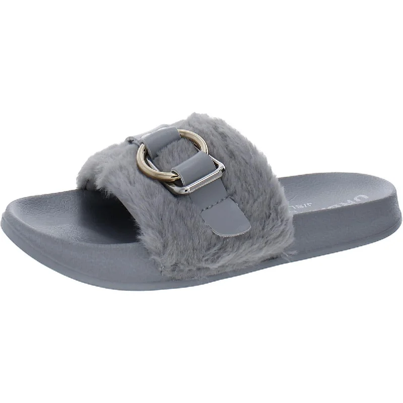 Fashionable sandals for men with velcro closure and sporty design for casual outings-J/Slides Womens Bravo Faux Fur Slide Sandals