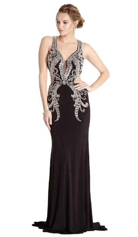 Plus size dresses for summer nights shimmer lightly -Dress with off-shoulder-Aspeed Design - Embellished Deep V-neck Sheath Evening Dress