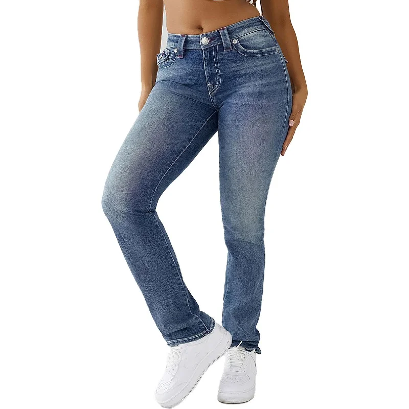 Cargo Jeans for Utility -Denim jeans with pearls-True Religion Womens Billie Mid-Rise Stretch Straight Leg Jeans