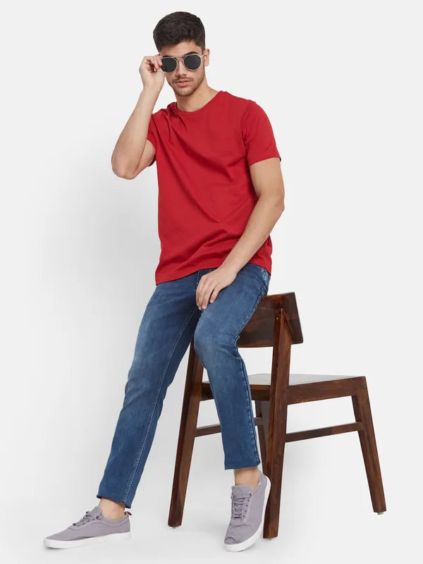 Faded Jeans for Laid-back -Denim jeans with patches-Light Washed Relaxed Fit Jeans