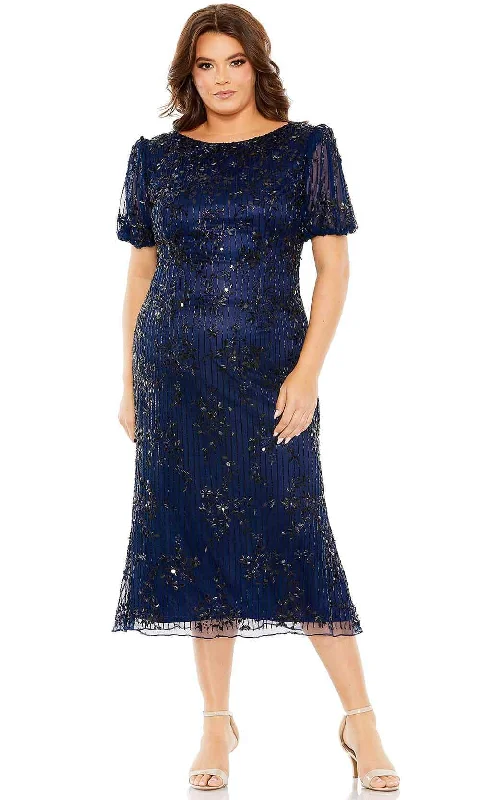 Plus size dresses with bold cuts make statements -Dress for graduation-Mac Duggal 5940 - Embellished Puff Sleeve Tea-Length Dress