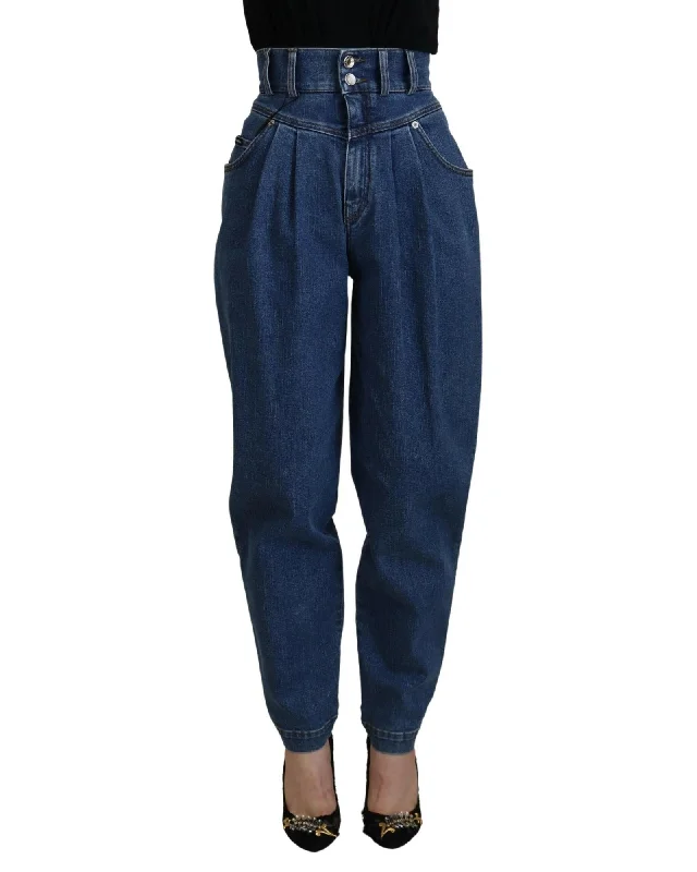 Cycling Jeans for Biking -Denim jeans for concerts-High Waisted Pleated Jeans with Logo Details