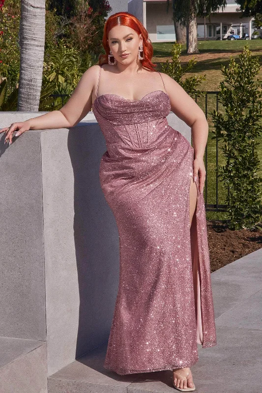 Plus size dresses featuring tiered skirts feel fun -Dress for spring-Ladivine CD254C - Cowl Corset Plus Plus Size Prom Dress