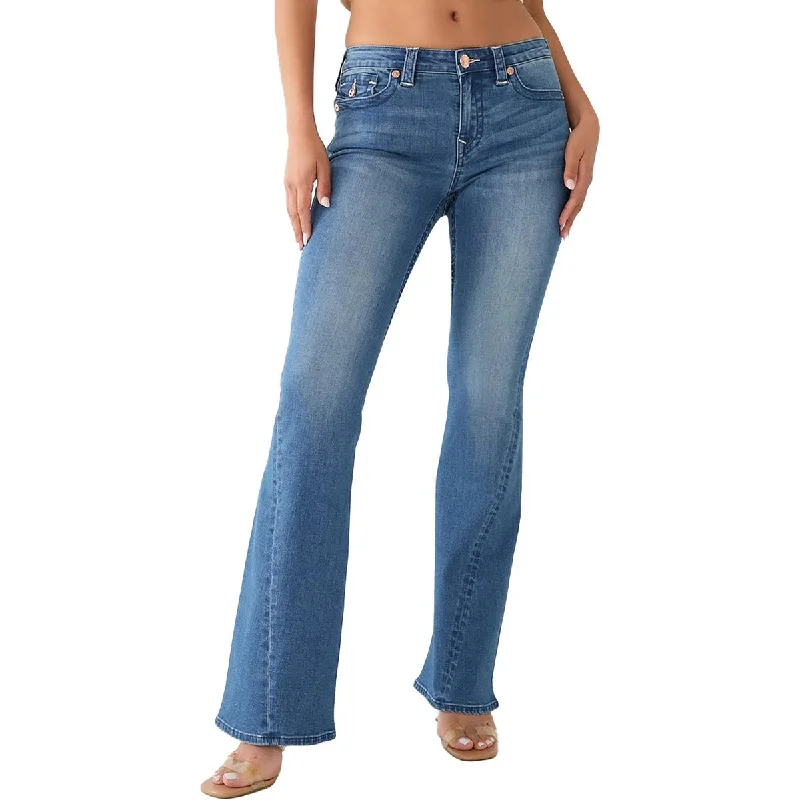 Zipper Fly Jeans for Convenience -Denim jeans with distressed look-True Religion Womens Joey Mid-Rise Medium Wash Flare Jeans