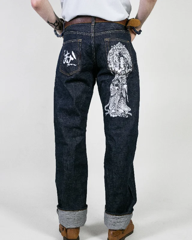 Raw Hem Jeans for Trendy -Denim jeans for hip-hop fashion-Japanese Repro Denim Jeans, Mukashi Mukashi, Hand Painted - 31