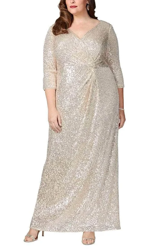 Plus size dresses featuring neutral tones pair easily -Dress for homecoming-Alex Evenings 8496646 - Sequin Faux Surplice V Neck Gown