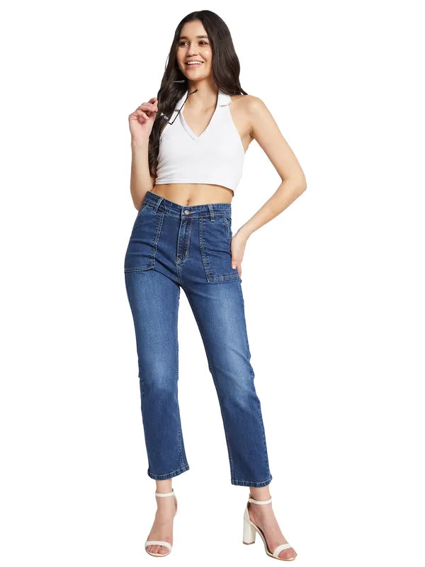 Birthday Jeans for Celebration -Denim jeans for special occasions-Mettle Women Straight Fit Light Fade Stretchable Jeans