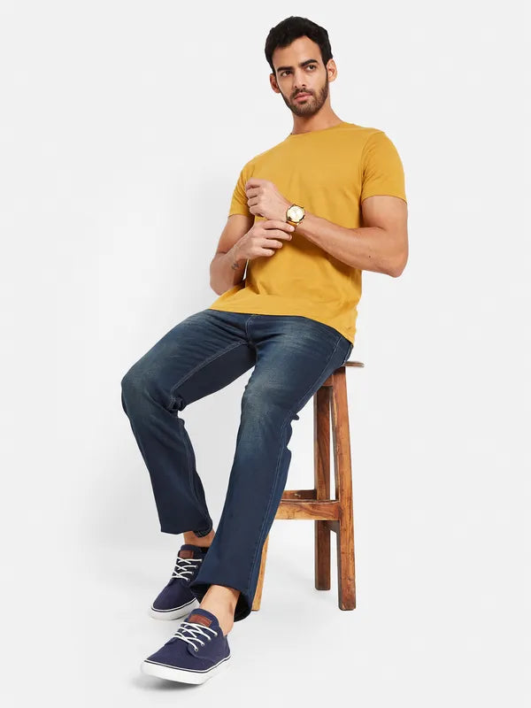 Stretch Jeans for Flexibility -Denim jeans for dads-Octave Men Mid Rise Bootcut Clean Look Light Fade Stretchable Jeans