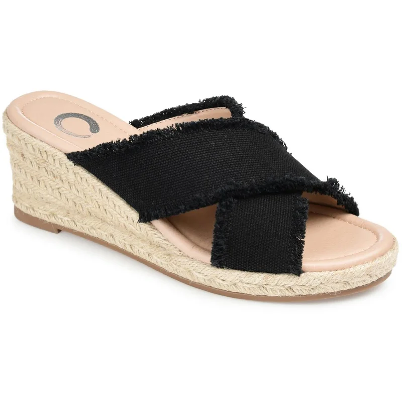 Trendy sandals for men with fabric straps and casual design for laid-back style-Journee Collection Womens Denim Slip-On Wedge Sandals