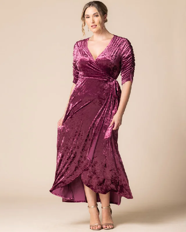 Plus size dresses with high necklines look refined -Dress for kids-Cara Velvet Wrap Gown