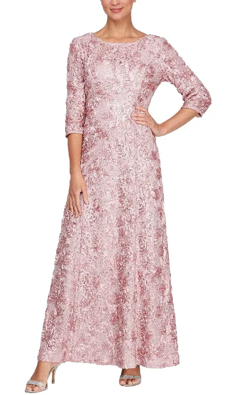 Plus size dresses featuring chiffon layers feel airy -Dress for New Year’s Eve-Alex Evenings 81122539 - Floral Quarter Sleeve Formal Dress