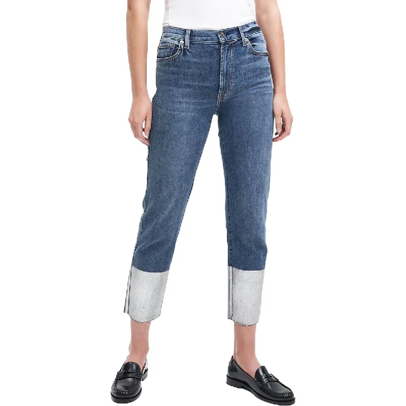 Overalls Jeans for Workwear -Denim jeans with bootcut style-7 For All Mankind Womens Bair Authentic  High Waist Cropped Straight Leg Jeans