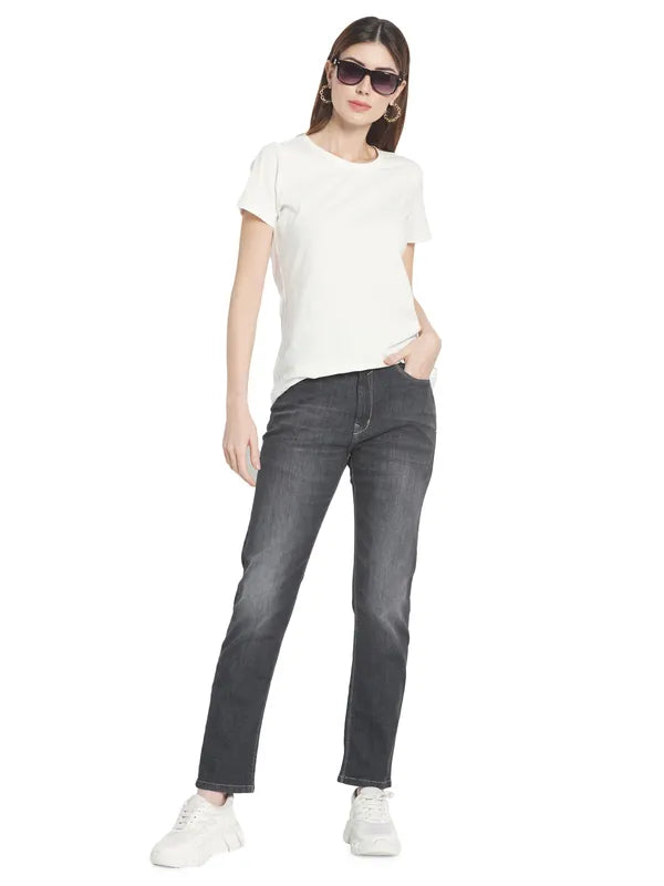 Cycling Jeans for Biking -Denim jeans for concerts-Mettle Women Grey Low Distress Light Fade Stretchable Jeans