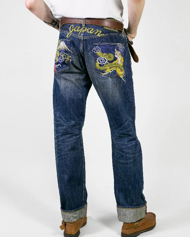 Relaxed Jeans for Comfortable -Denim jeans for classic looks-Japanese Repro Denim Jeans, Eternal, Tiger and Dragon Embroidery, Satin Pockets - 32