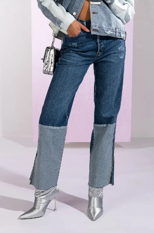 Distressed Jeans for Edgy Style -Denim jeans for plus size-PLAY IT AGAIN HIGH RISE STRAIGHT JEANS