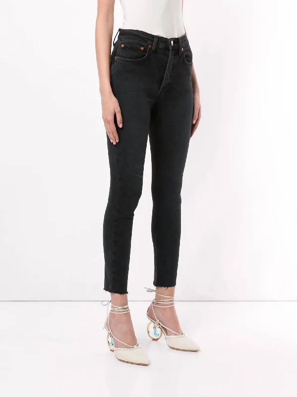 Faded Jeans for Laid-back -Denim jeans with patches-1893Whrac High Rise Ankle Crop Jeans In Black