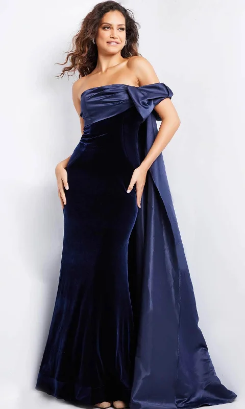 Plus size dresses for celebrations shine with style -Dress for summer evenings-Jovani 37391 - Straight-Across Velvet Evening Gown