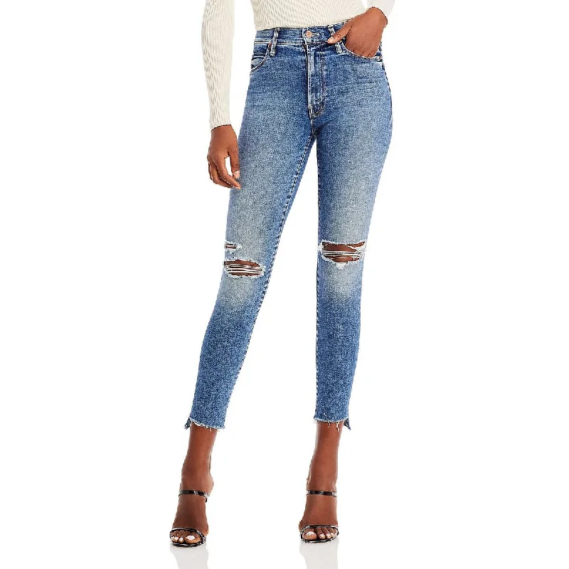 Flare Jeans for Retro Vibe -Denim jeans for tall men-Mother Womens The Stunner Ripped Frayed Hem Ankle Jeans