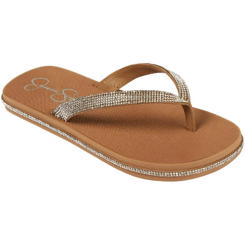 Stylish sandals for men with leather straps and durable rubber soles-Jessica Simpson Womens Kalouy Rhinestone  Thong Sandals