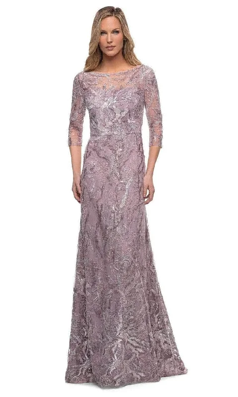 Plus size dresses featuring fuzzy accents are warm -Dress for city tours-Embroidered Illusion Formal Gown 29233SC