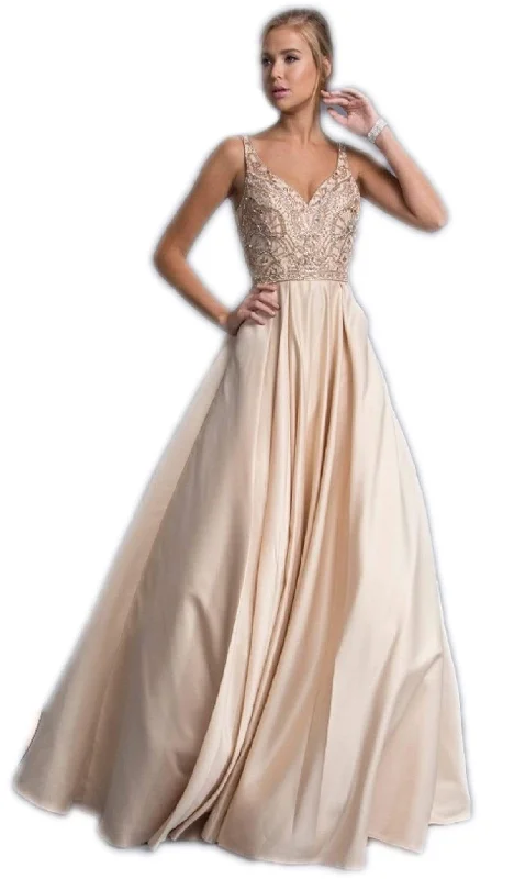 Plus size dresses with flexible fits adapt easily -Dress for Easter-Aspeed Design - Sleeveless Embellished V-neck A-line Prom Gown