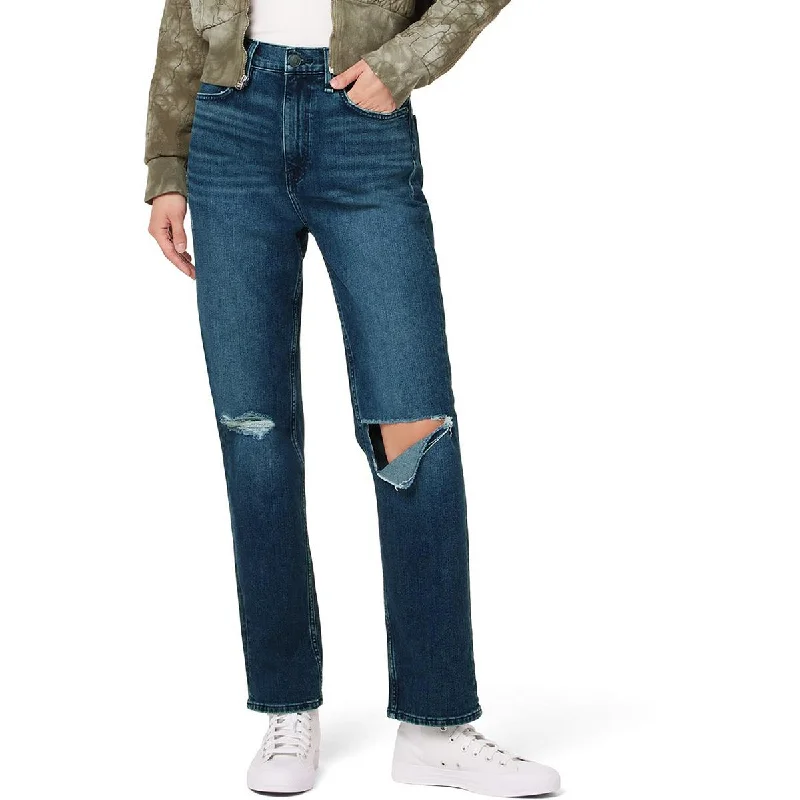 Gym Jeans for Workout -Denim jeans for motorcyclists-Hudson Womens Jade Loose Fit Destroyed Straight Leg Jeans