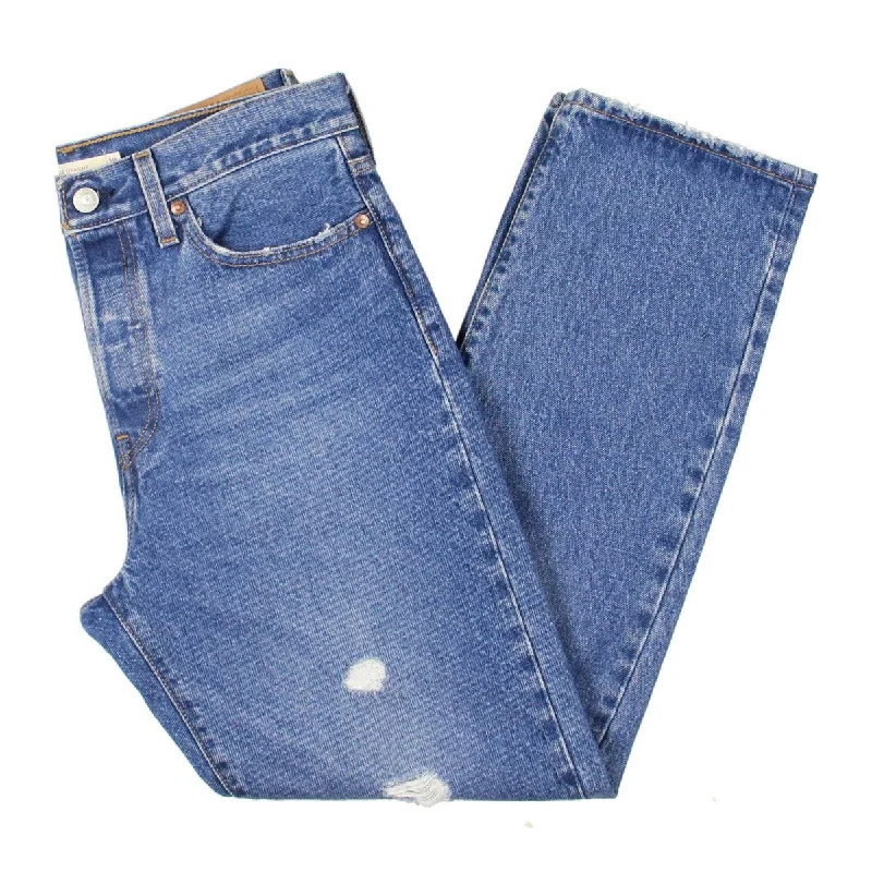 Stretch Jeans for Flexibility -Denim jeans for dads-Levi's Womens Wedgie Button Fly Distressed Straight Leg Jeans