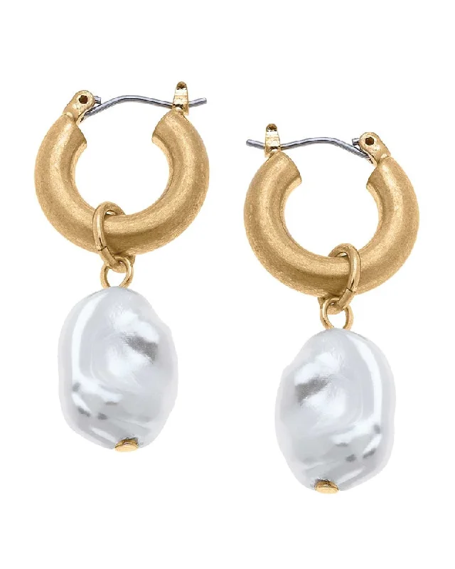 Plus size dresses with breathable layers stay airy -Dress for date night-Bartoli Baroque Pearl Drop Hoop Earrings