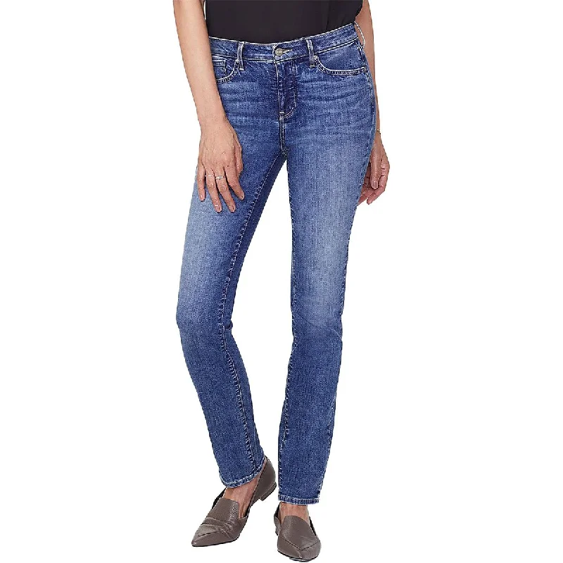 Rolled Shorts Jeans for Style -Denim jeans with straight legs-NYDJ Womens Mid-Rise Medium Wash Slim Jeans