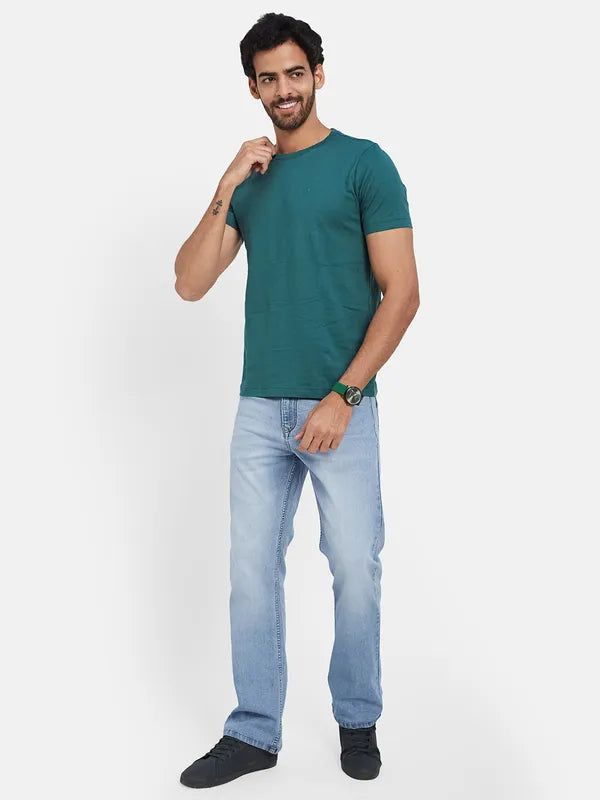 Frayed Hem Jeans for Edgy -Denim jeans for 90s style-Octave Men Straight Fit Heavy Fade Comfort Jeans