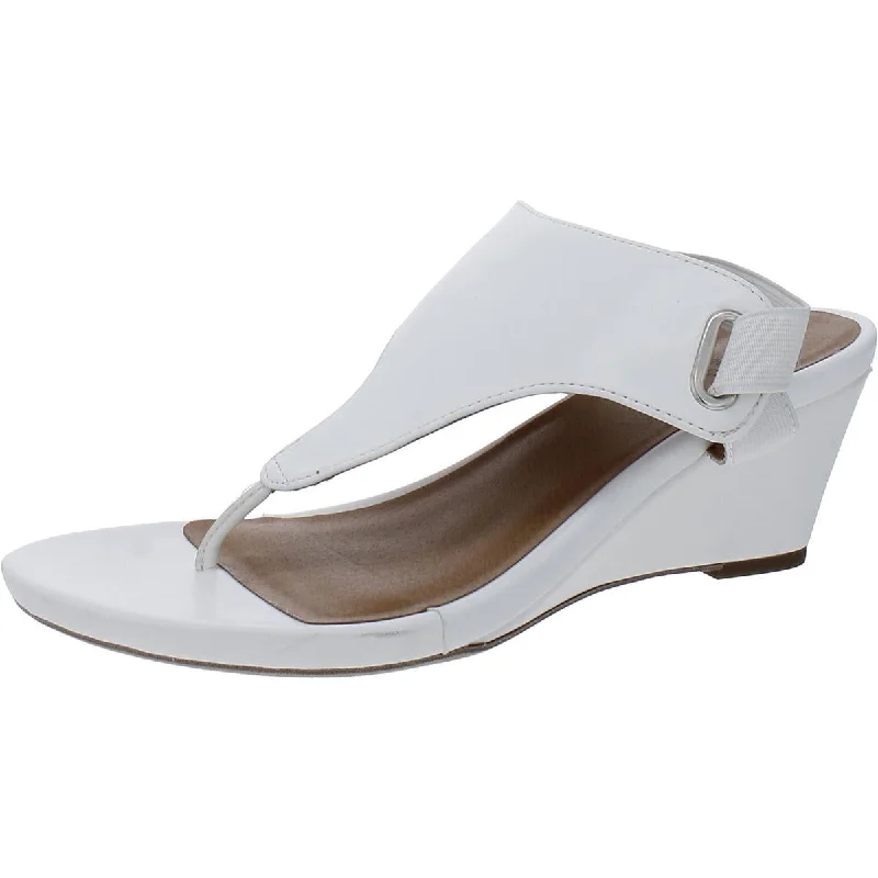 High-heeled sandals for women with platform design and stylish open-toe feature-White Mountain Womens Faux Leather T-Strap Slingback Sandals