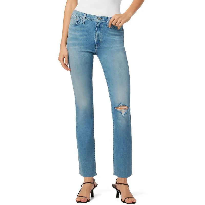 Faded Jeans for Laid-back -Denim jeans with patches-Hudson Womens Blair High-Rise Straight Leg Cropped Jeans