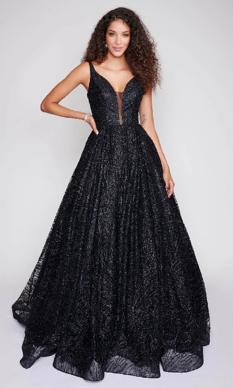 Plus size dresses with empire waists cinch nicely -Dress for cocktail parties-Nina Canacci 8220 - A-line Glitter-Showered Long Gown