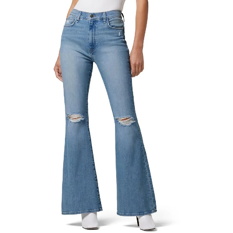 Affordable Jeans for Budget -Denim jeans for trendy looks-Hudson Womens Heidi High Rise Destroyed Flare Jeans