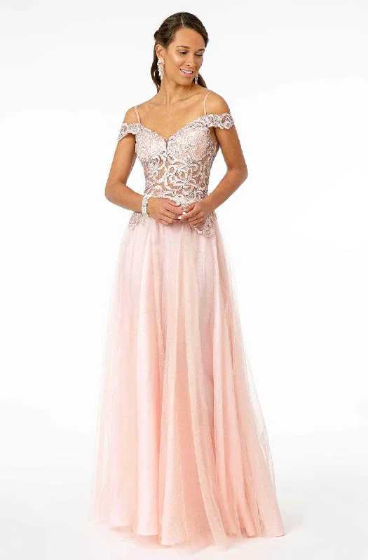 Plus size dresses for fancy nights shine bright -Dress for minimalist fashion-Elizabeth K GL2953 - Cold Shoulder A-Line Prom Gown