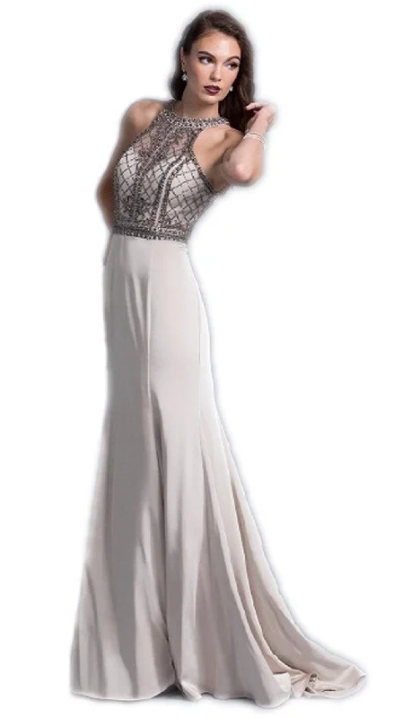 Plus size dresses with simple cuts stay timeless -Dress with V-neck-Aspeed Design - Jewel Accented Halter Prom A-line Dress