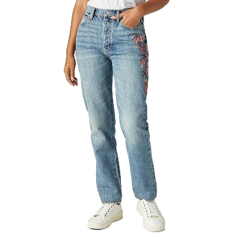 Cuffed Jeans for Stylish Touch -Denim jeans for travel-Lucky Brand Womens High-Rise Embroidered Mom Jeans