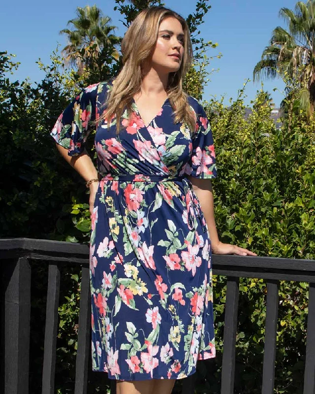 Plus size dresses with wide belts define waists -Dress for mature women-Melody Faux Wrap Dress - Sale!